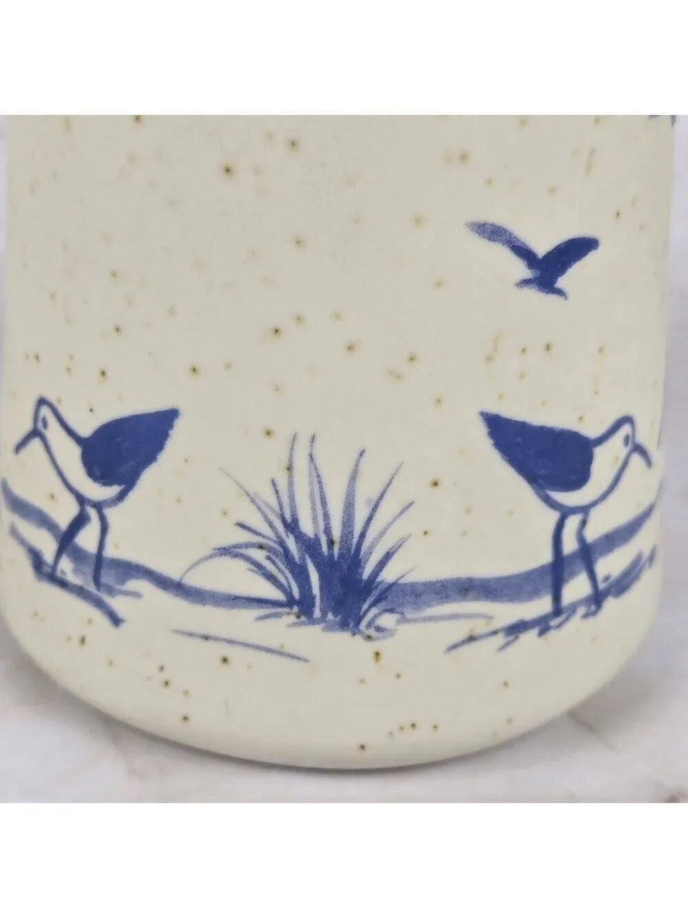 Vintage Sanibel Pottery 1984 Lighthouse Candle Holder Seabirds Cream Blue